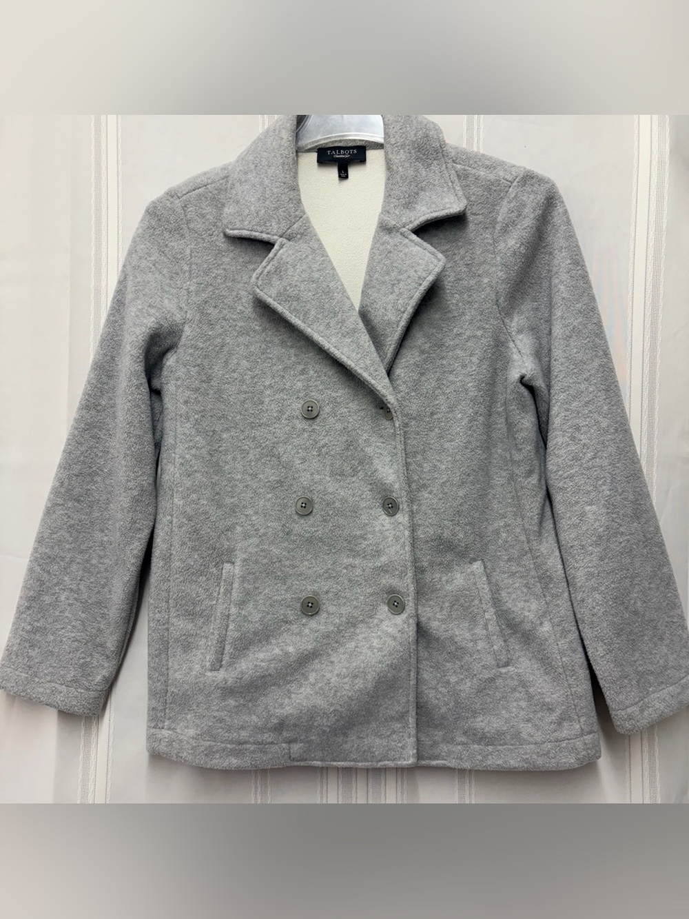 Talbots Woman’s Classic Gray Jacket Double Breasted Large Blazer Sweater Jacket